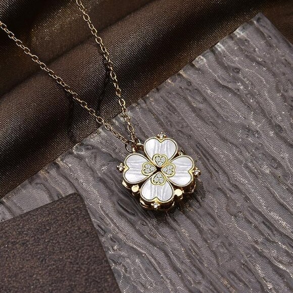 Unique Magnetic Four Leaf Clover Necklace: Golden Heart Pendant for Any Occasion - Picture 5 of 8